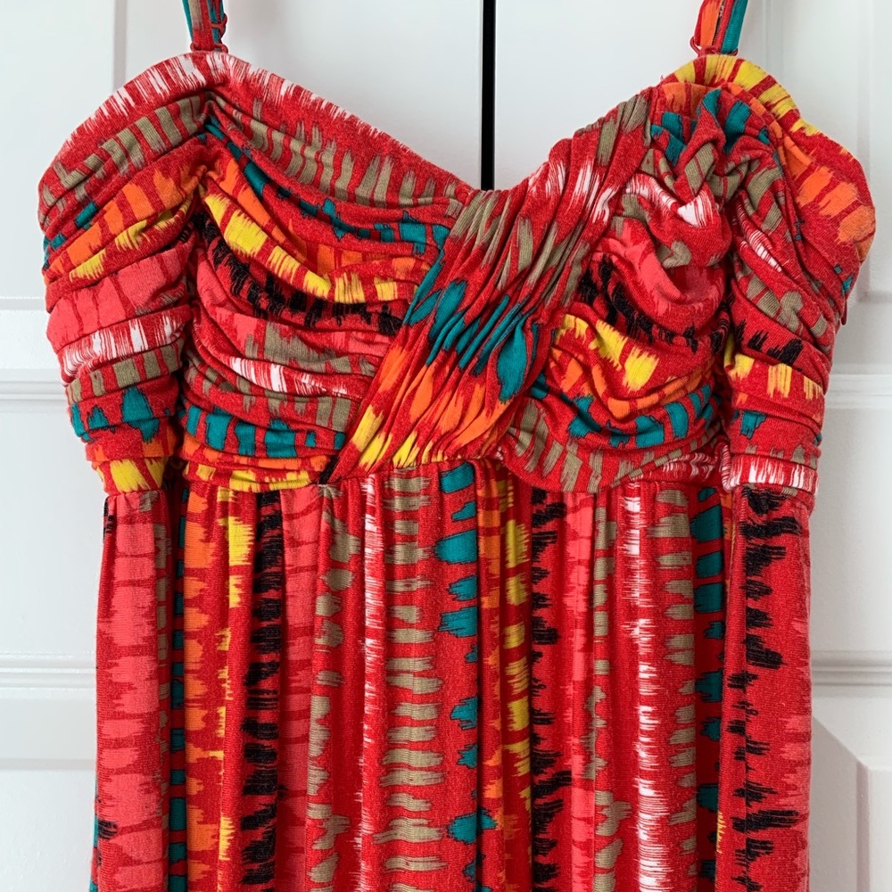 Tribal MultiColored Adjustable Spaghetti Strap Summer Midi Dress Size S